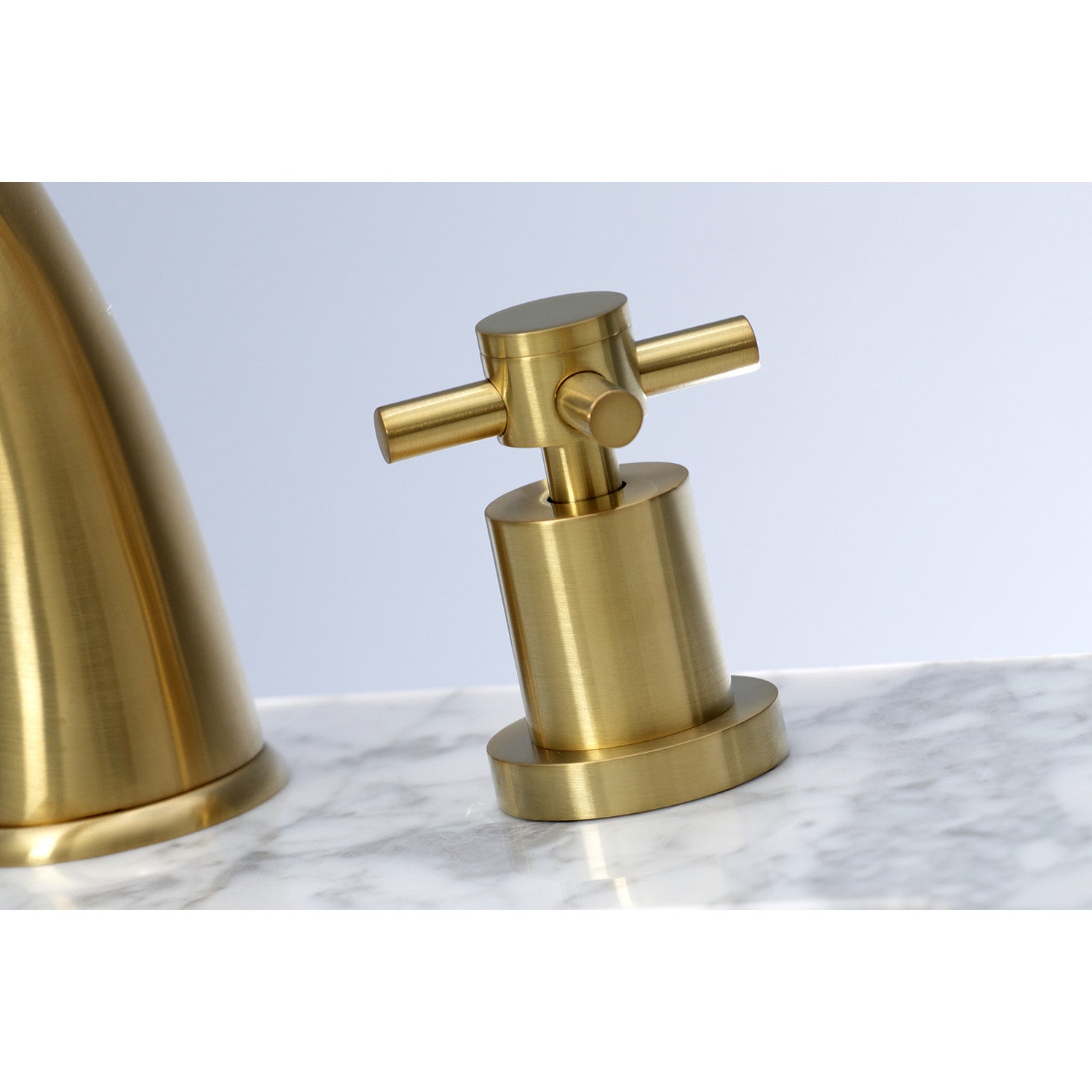 Kingston Tulare KS2967DX - Concord Two-Handle 3-Hole Deck Mount Widespread Bathroom Faucet with Brass Pop-Up, Brushed Brass — thumbnail 3